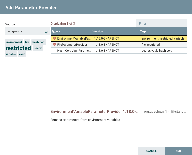 Add Parameter Provider Window