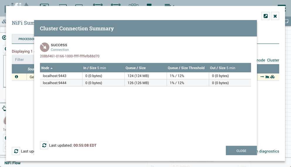 Cluster Connection Summary Dialog