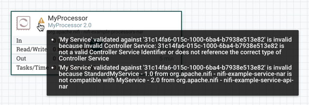 Processor and Controller Service Version Mismatch Warnings