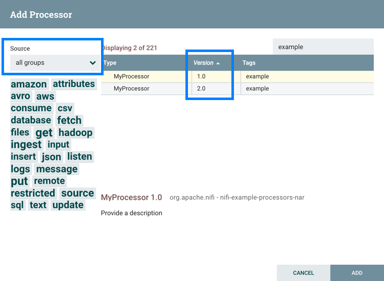 Add Processor Version Sort and Filter