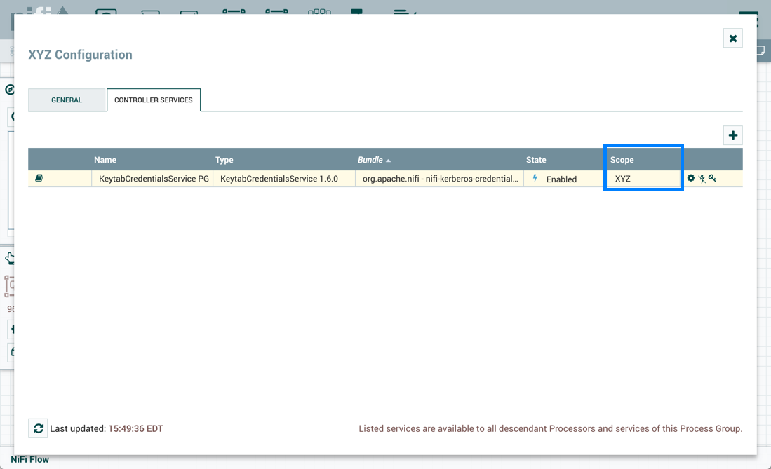 KeytabCredentialsService Controller Service PG Level